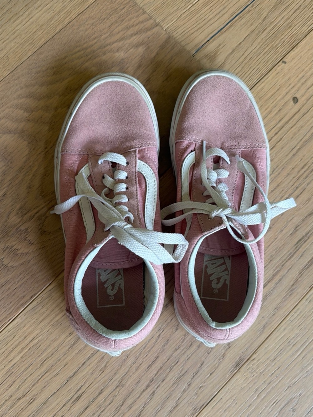 Vans Pink Suede Low Top Sneakers with White Stripe